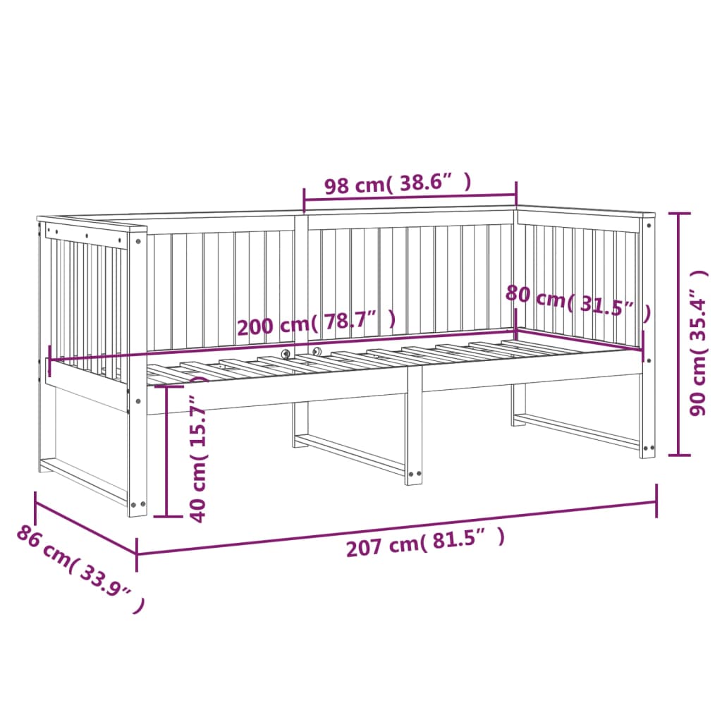 Válenda Bez Matrace Bílá 80 X 200 Cm Masivní Borovice