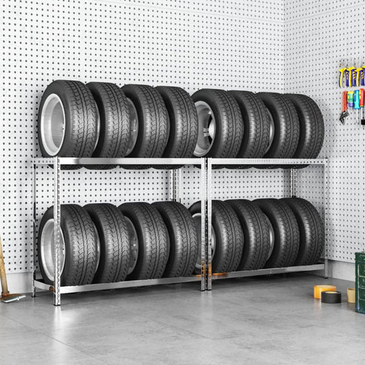 2patrové regály na pneumatiky 2 ks stříbrné 110x40x110 cm ocel