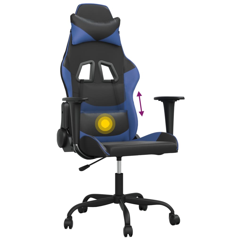 Masážní herní židle černá a modrá umělá kůže