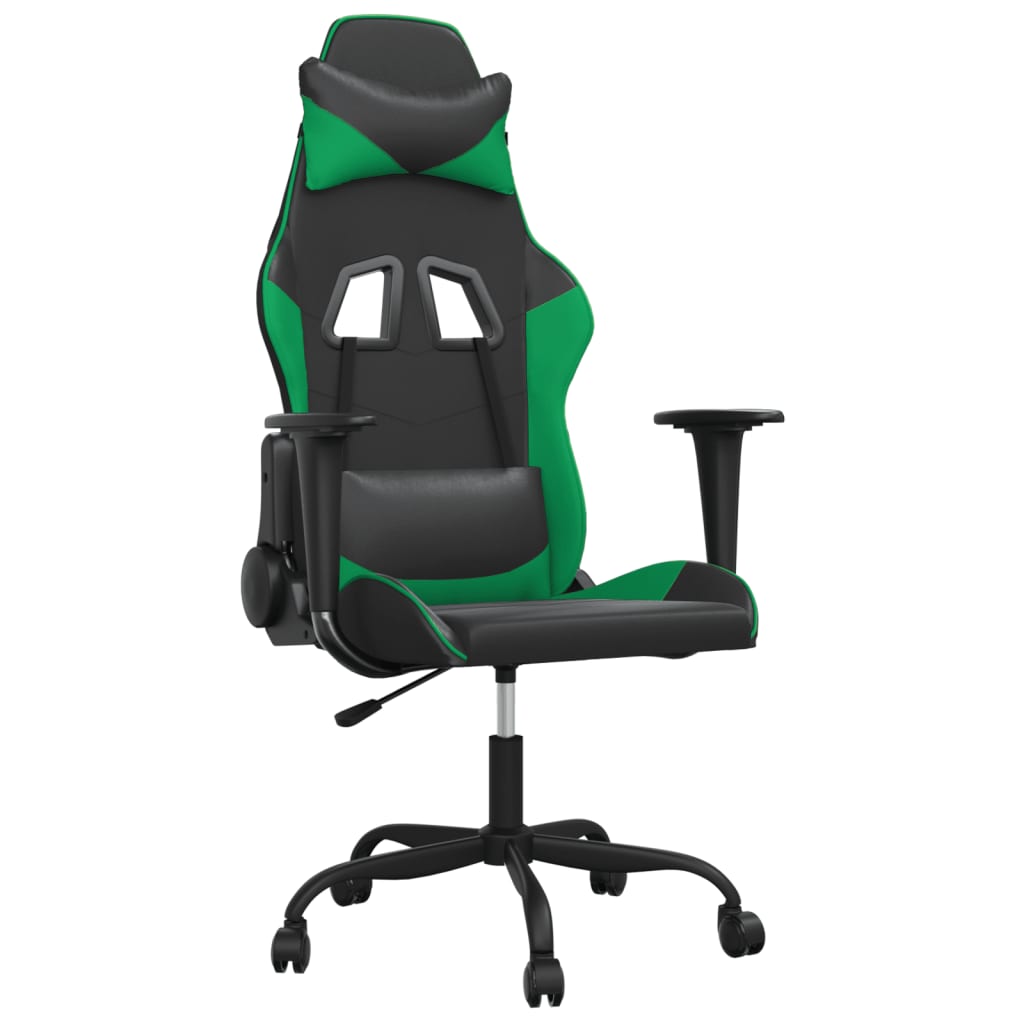 Masážní herní židle černá a zelená umělá kůže