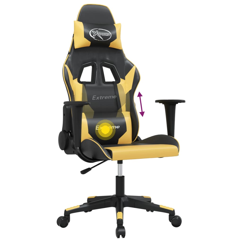 Masážní Herní Židle Černá A Zlatá Umělá Kůže