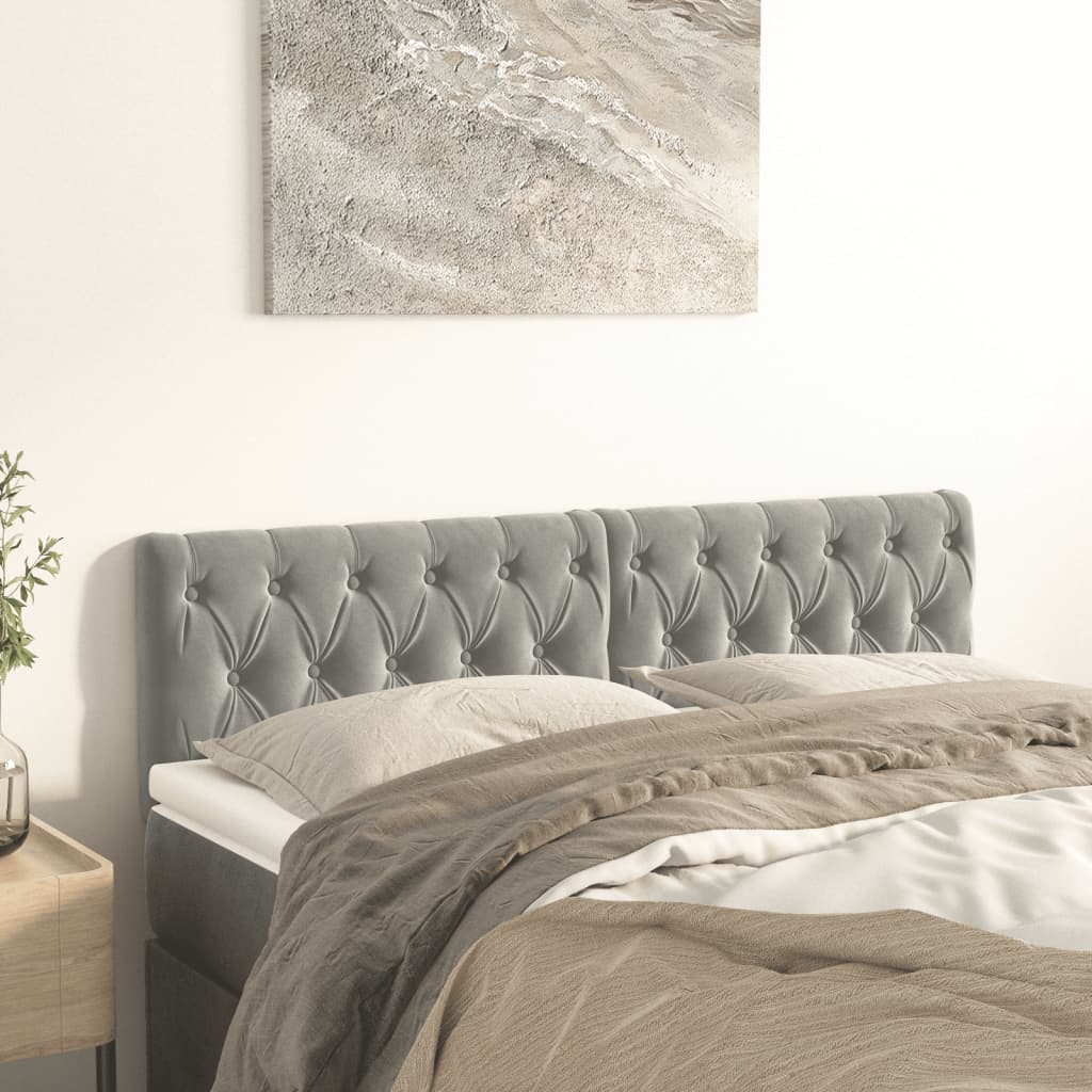 Čelo Postele 2 Ks Světle Šedé 100X7X78/88 Cm Samet Světle Šedá