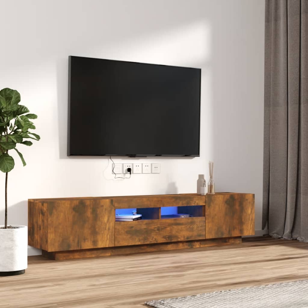 2Dílný Set Tv Skříněk S Led Světly Kompozitní Dřevo