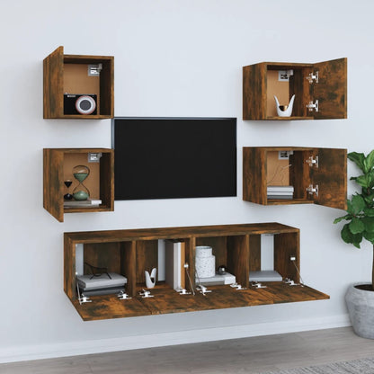 6Dílný Set Tv Skříněk Kouřový Dub Kompozitní Dřevo