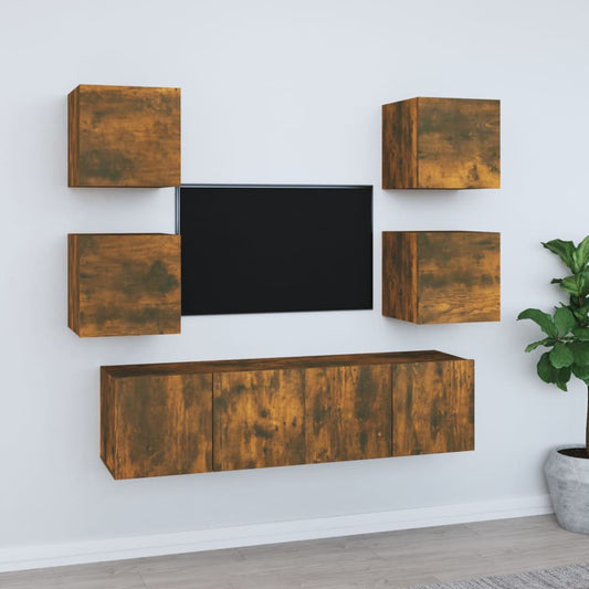 6Dílný Set Tv Skříněk Kouřový Dub Kompozitní Dřevo