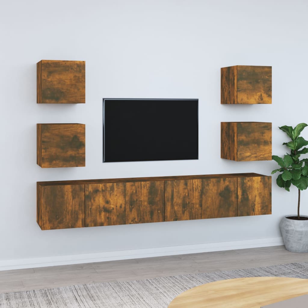 7Dílný Set Tv Skříněk Kouřový Dub Kompozitní Dřevo