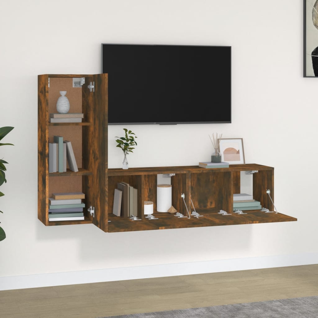 3Dílný Set Tv Skříněk Kouřový Dub Kompozitní Dřevo