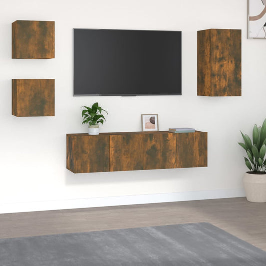 5Dílný Set Tv Skříněk Kouřový Dub Kompozitní Dřevo