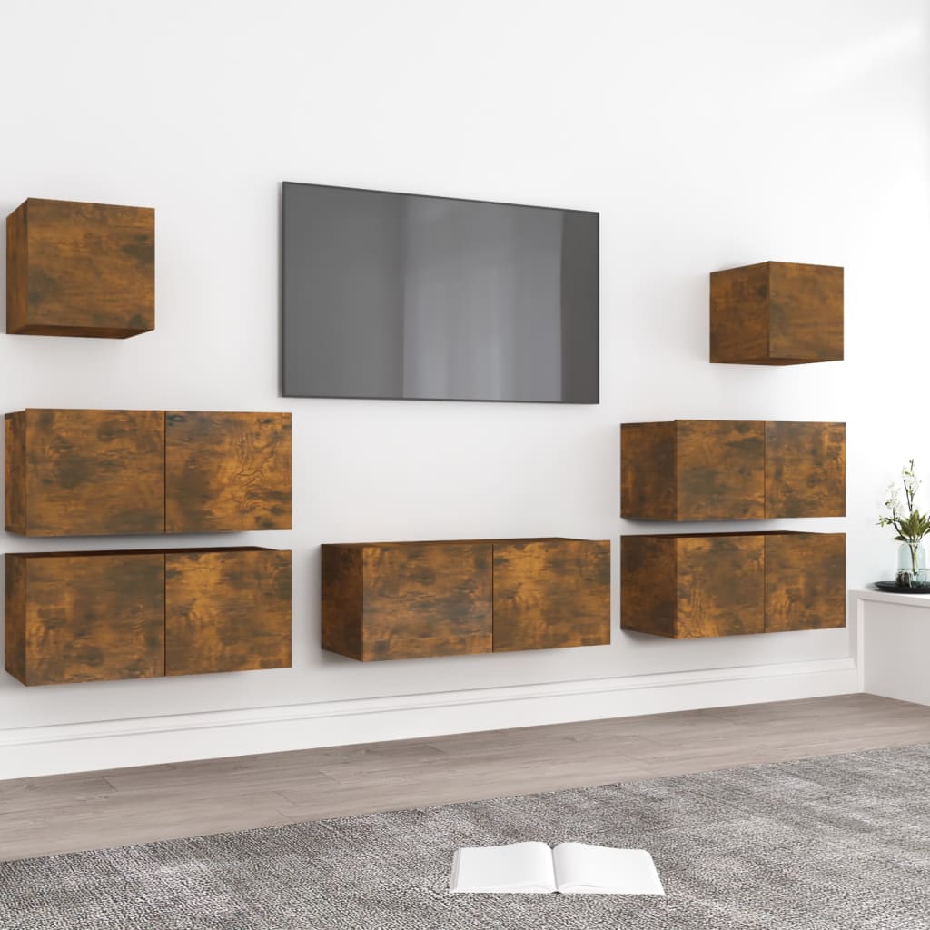 8Dílný Set Tv Skříněk Betonově Šedý Kompozitní Dřevo