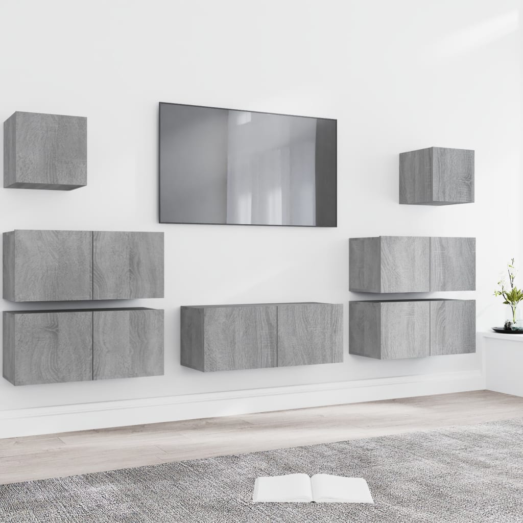 8Dílný Set Tv Skříněk Betonově Šedý Kompozitní Dřevo