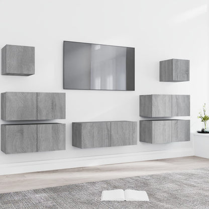 8Dílný Set Tv Skříněk Betonově Šedý Kompozitní Dřevo
