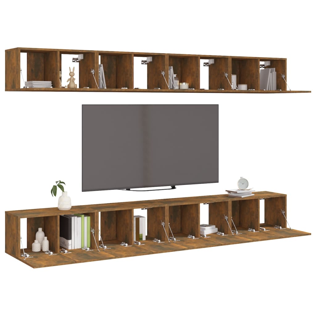 Tv Skříňky 8 Ks Kouřový Dub 60 X 30 X 30 Cm Kompozitní Dřevo