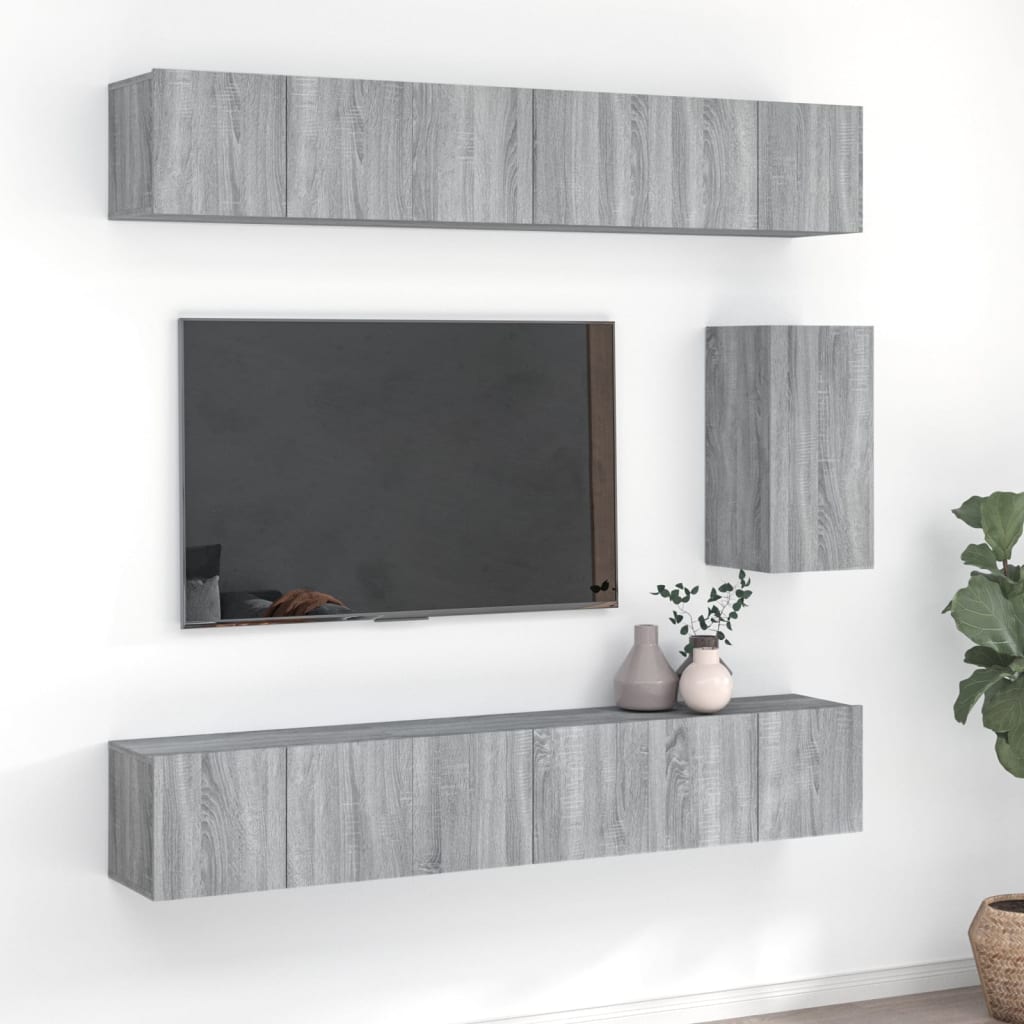 7Dílný Set Tv Skříněk Betonově Šedý Kompozitní Dřevo