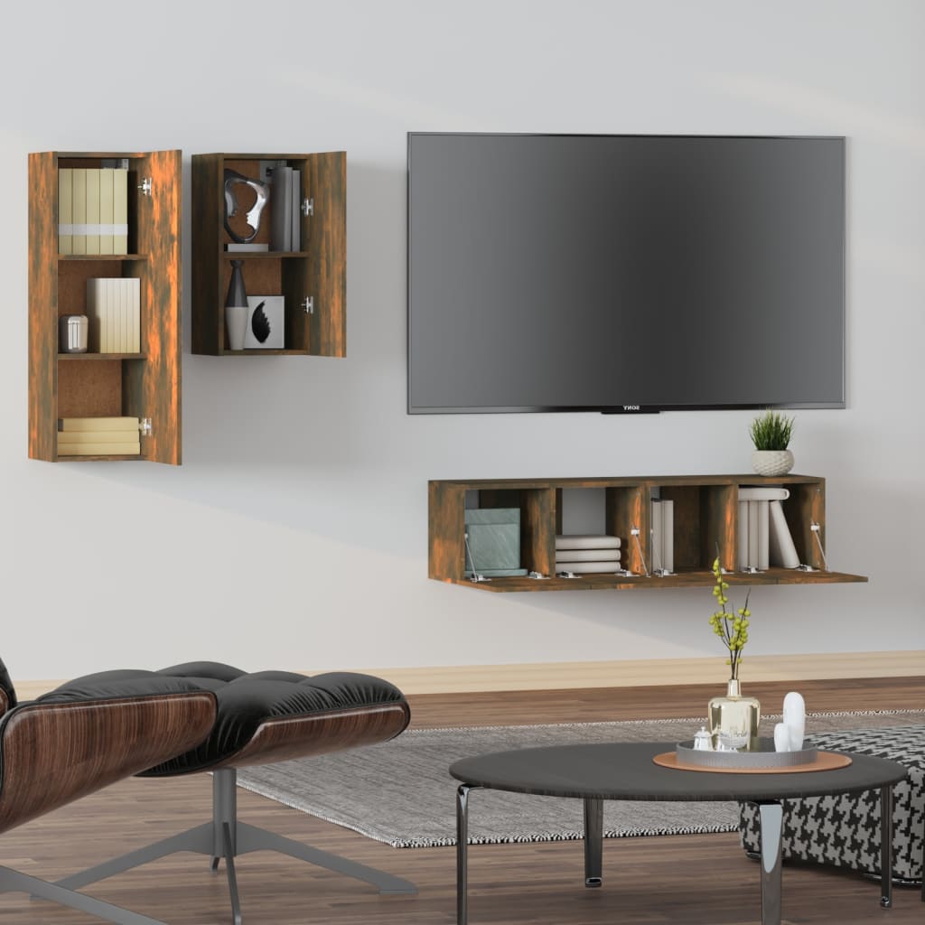 4Dílný Set Tv Skříněk Kouřový Dub Kompozitní Dřevo