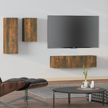 4Dílný Set Tv Skříněk Kouřový Dub Kompozitní Dřevo