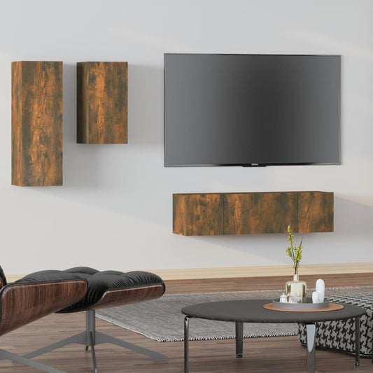 4Dílný Set Tv Skříněk Kouřový Dub Kompozitní Dřevo