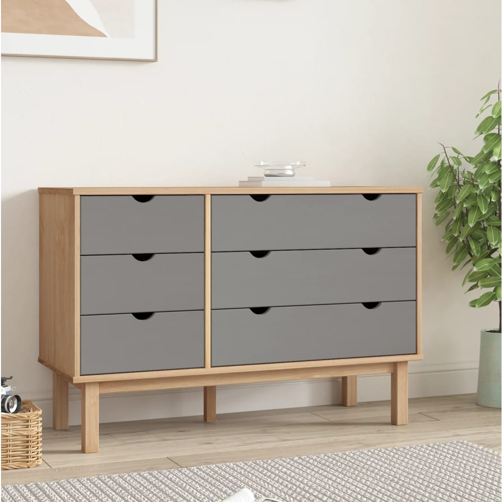 Zásuvková Komoda Otta Hnědá A Šedá 111X43X73,5 Cm Borové Dřevo