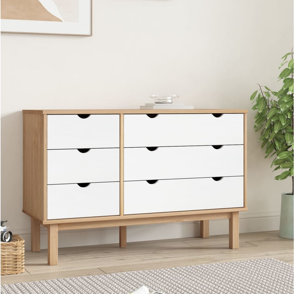 Zásuvková Komoda Otta Hnědá A Šedá 111X43X73,5 Cm Borové Dřevo