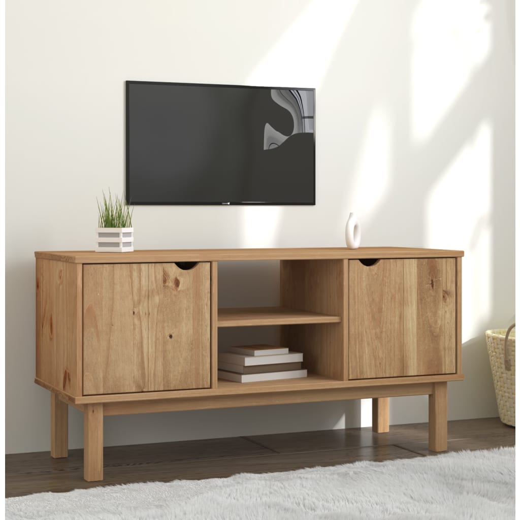 Tv Skříňka Otta Hnědá A Šedá 113,5X43X57 Cm Masivní Borovice