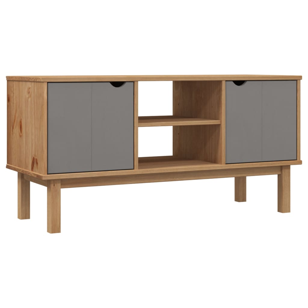 Tv Skříňka Otta Hnědá A Šedá 113,5X43X57 Cm Masivní Borovice