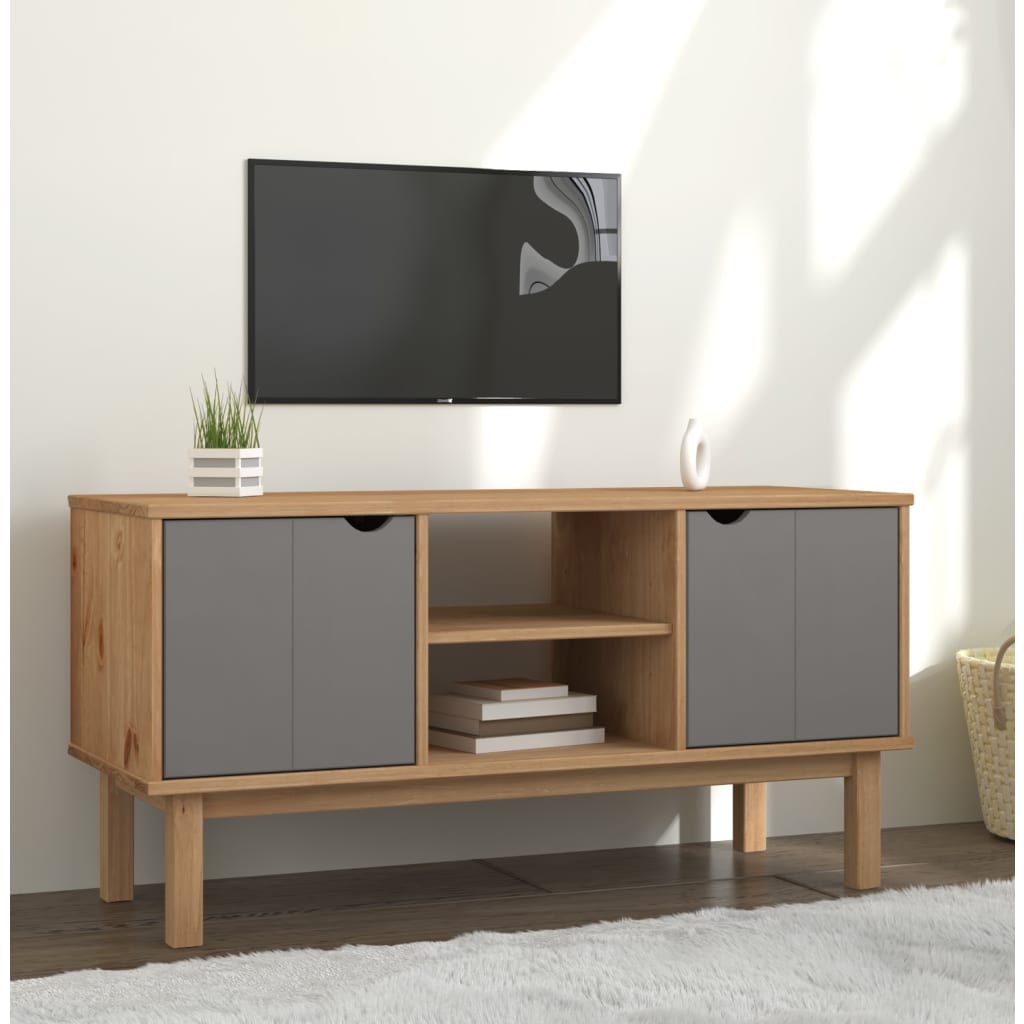 Tv Skříňka Otta Hnědá A Šedá 113,5X43X57 Cm Masivní Borovice