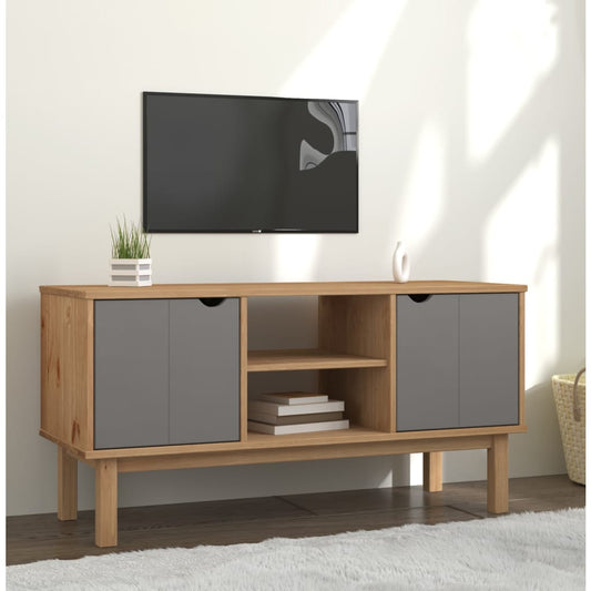 Tv Skříňka Otta Hnědá A Šedá 113,5X43X57 Cm Masivní Borovice