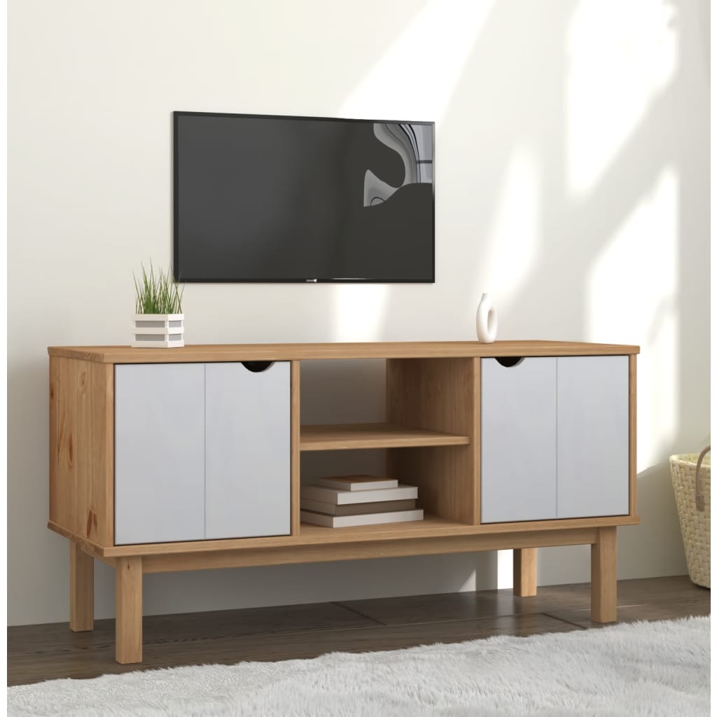 Tv Skříňka Otta Hnědá A Šedá 113,5X43X57 Cm Masivní Borovice