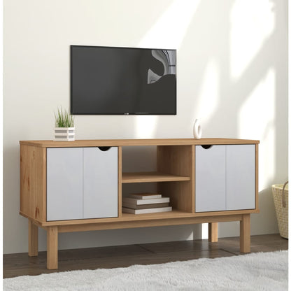 Tv Skříňka Otta Hnědá A Šedá 113,5X43X57 Cm Masivní Borovice