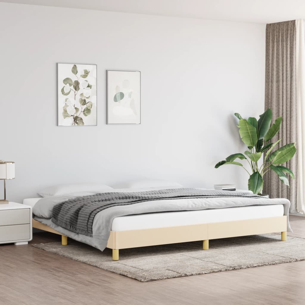 Rám Postele Bez Matrací Krémově Textil Krémová
