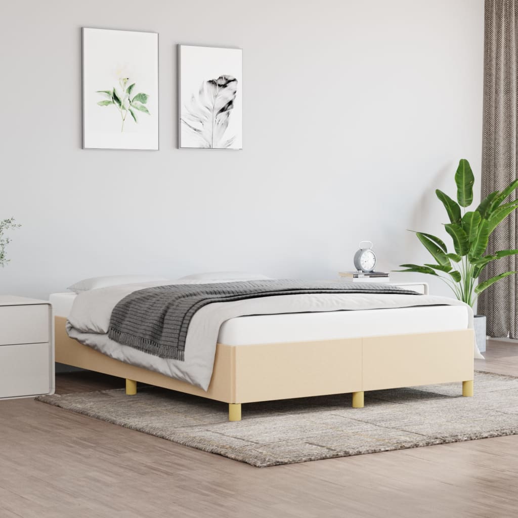 Rám Postele Bez Matrací Krémově Textil Krémová