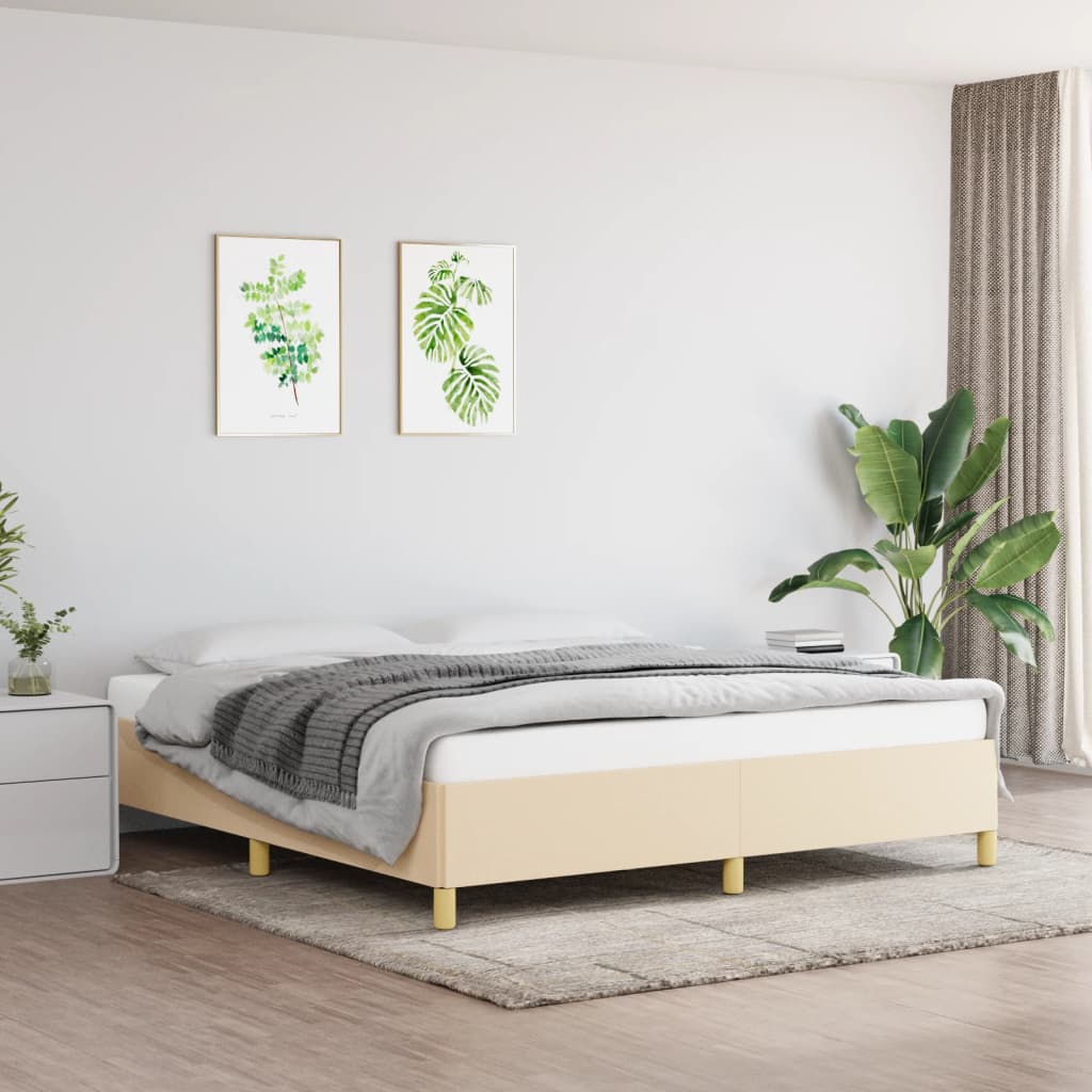Rám Postele Bez Matrací Krémově Textil Krémová
