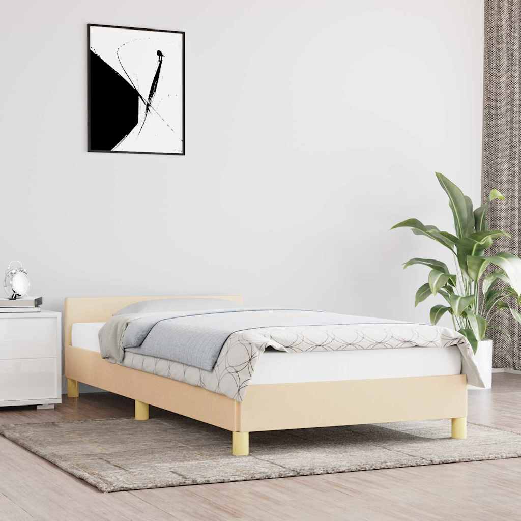 Rám Postele S Čelem Bez Matrace Krémový 90X190 Cm Textil