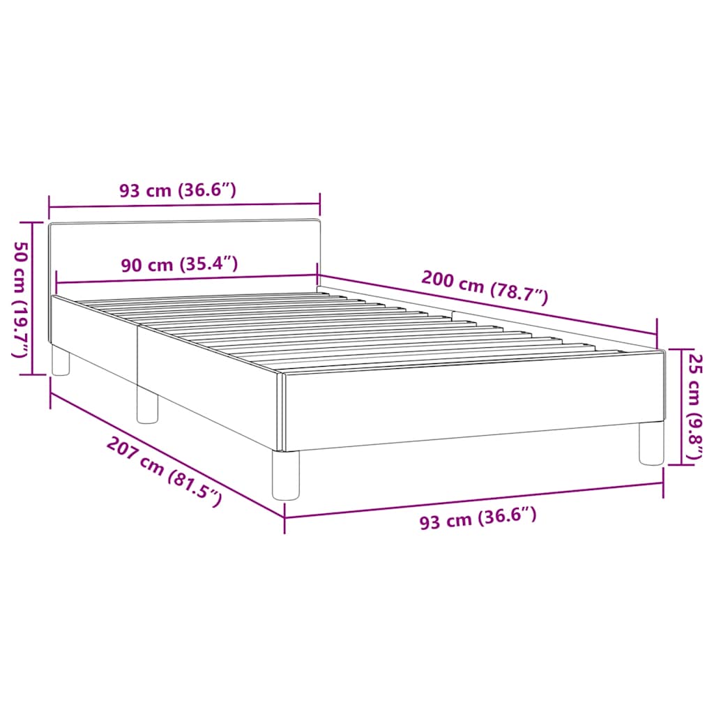 Rám Postele S Čelem Bez Matrace Černý 90X200 Cm Textil