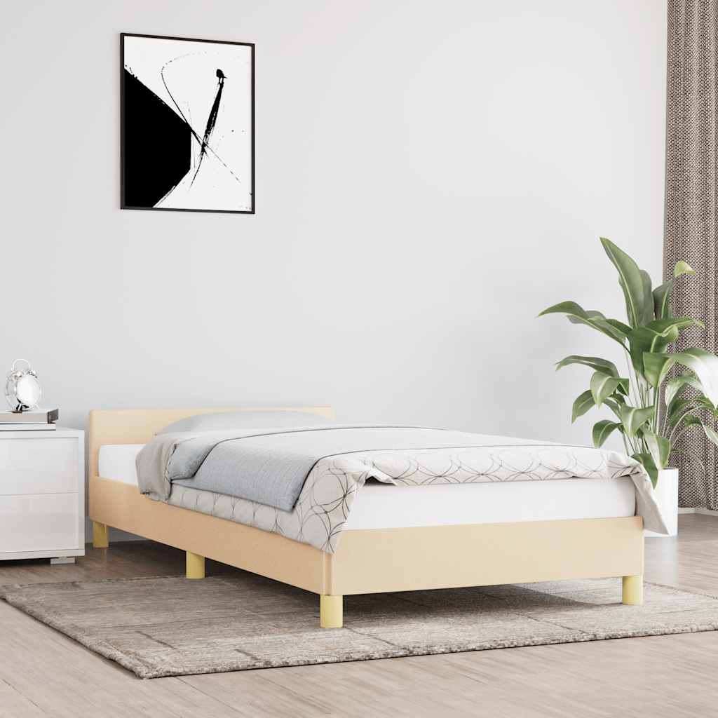 Rám Postele S Čelem Bez Matrace Krémový 90X200 Cm Textil