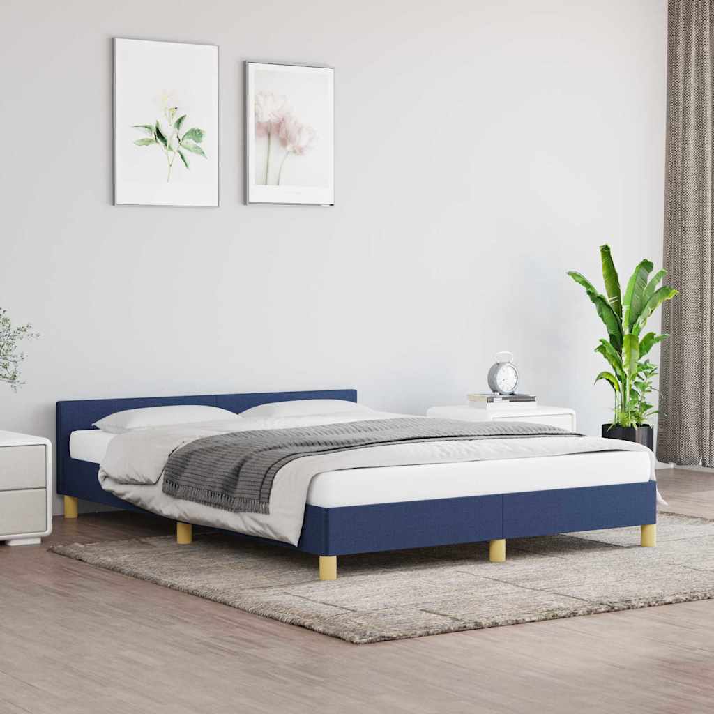 Rám Postele S Čelem Bez Matrace Modrý 140 X 200 Cm Textil