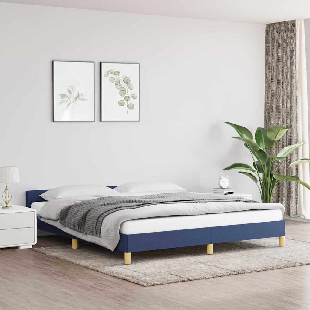 Rám Postele S Čelem Bez Matrace Modrý 160 X 200 Cm Textil