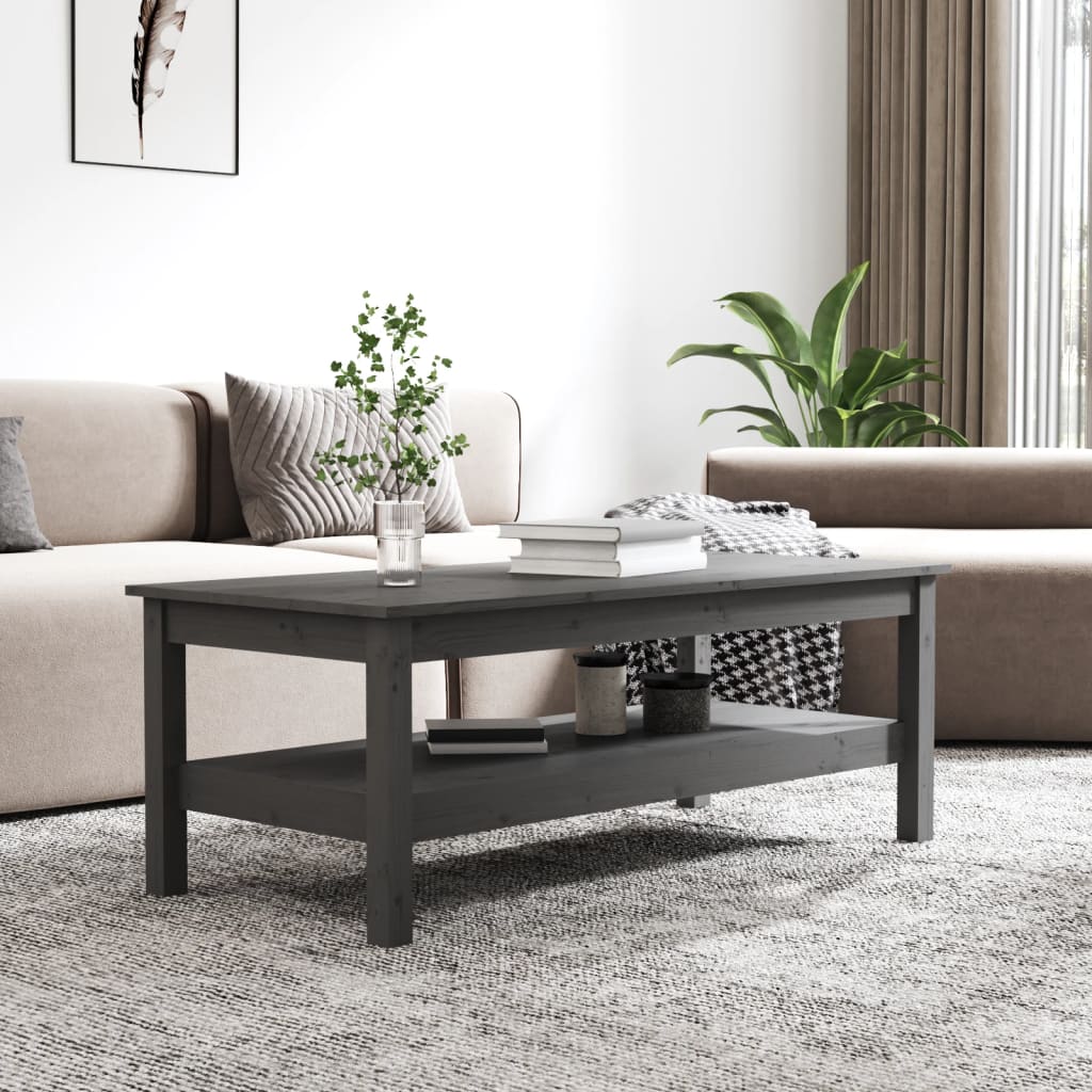 Konferenční Stolek Šedý 110 X 50 X 40 Cm Masivní Borové Dřevo