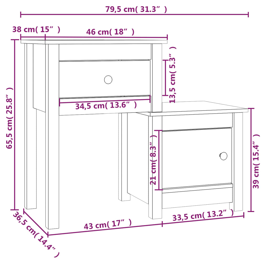 Noční Stolky 2 Ks Černé 79,5X38X65,5 Cm Masivní Borové Dřevo