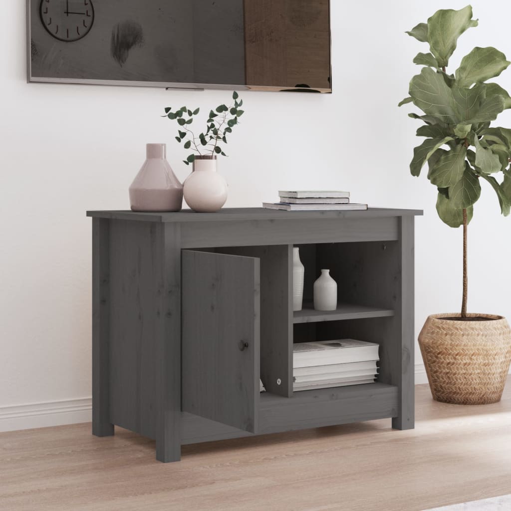 Tv Skříňka Šedá 70 X 36,5 X 52 Cm Masivní Borové Dřevo
