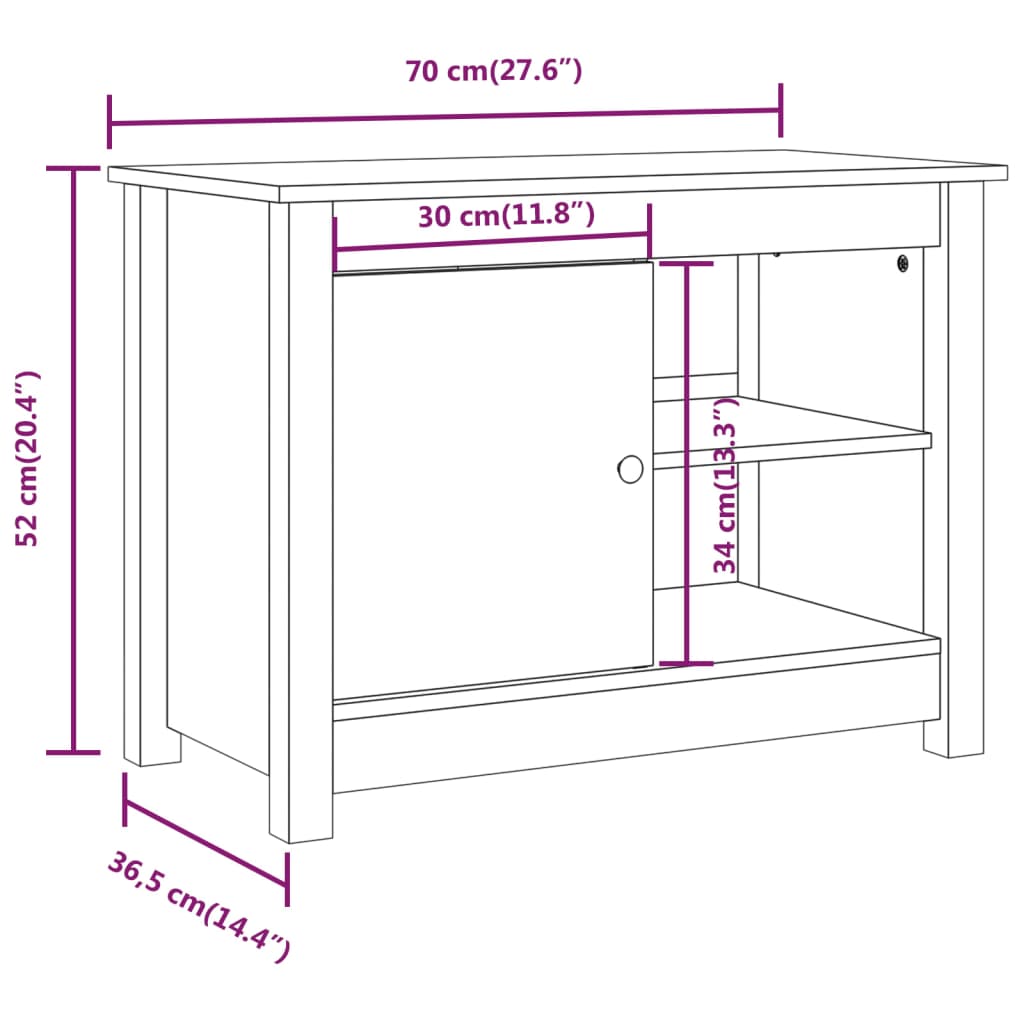 Tv Skříňka Šedá 70 X 36,5 X 52 Cm Masivní Borové Dřevo