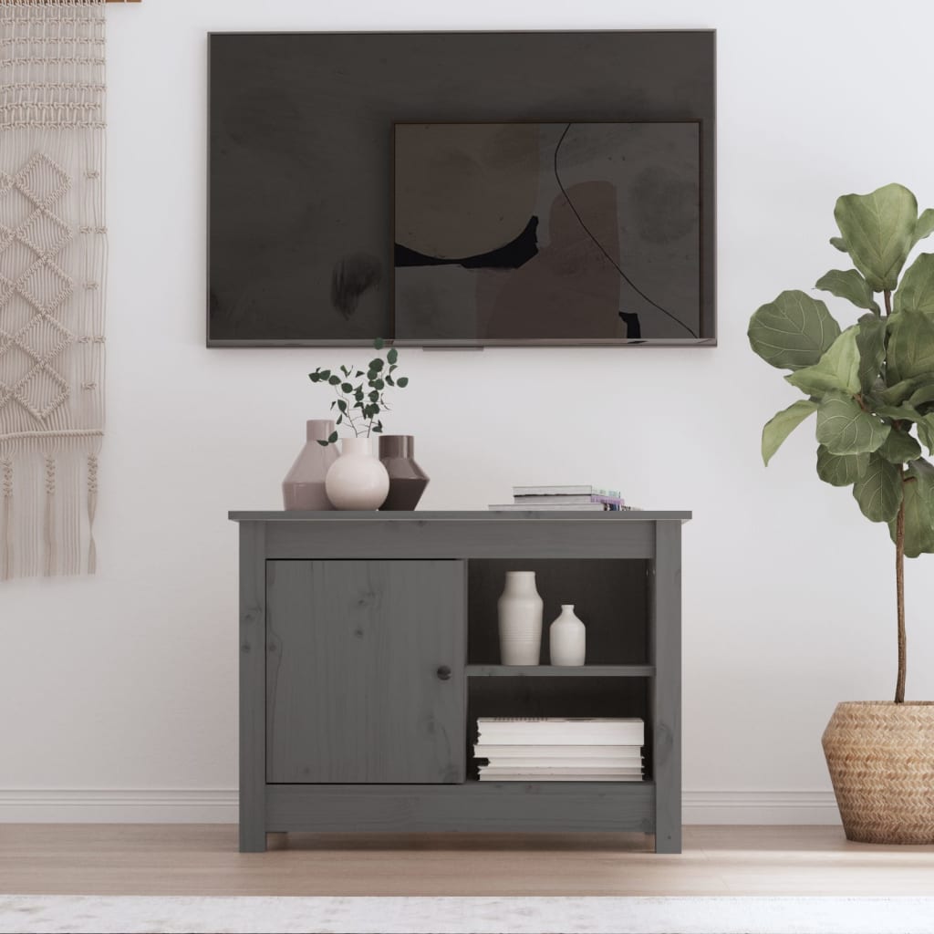 Tv Skříňka Šedá 70 X 36,5 X 52 Cm Masivní Borové Dřevo