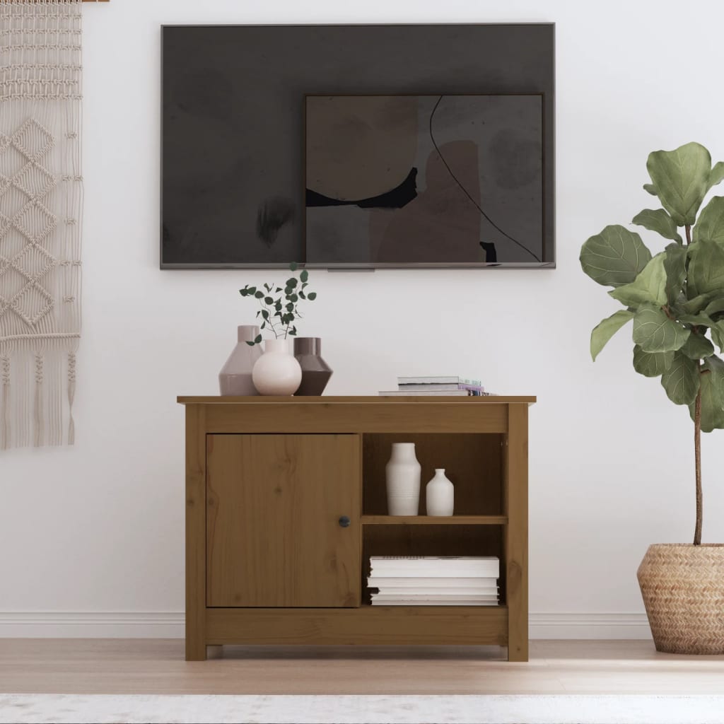 Tv Skříňka Šedá 70 X 36,5 X 52 Cm Masivní Borové Dřevo