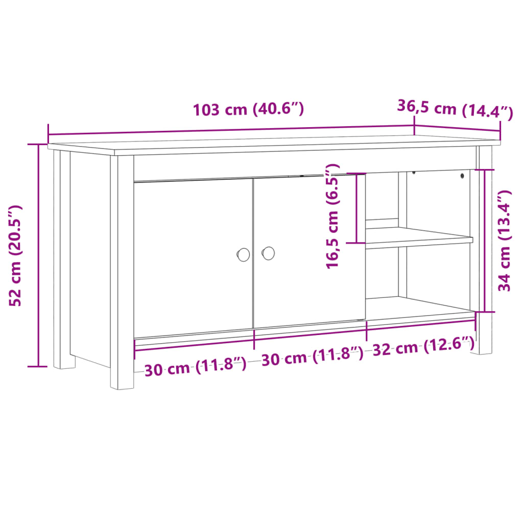 Tv Skříňka 103 X 36,5 X 52 Cm Masivní Borové Dřevo