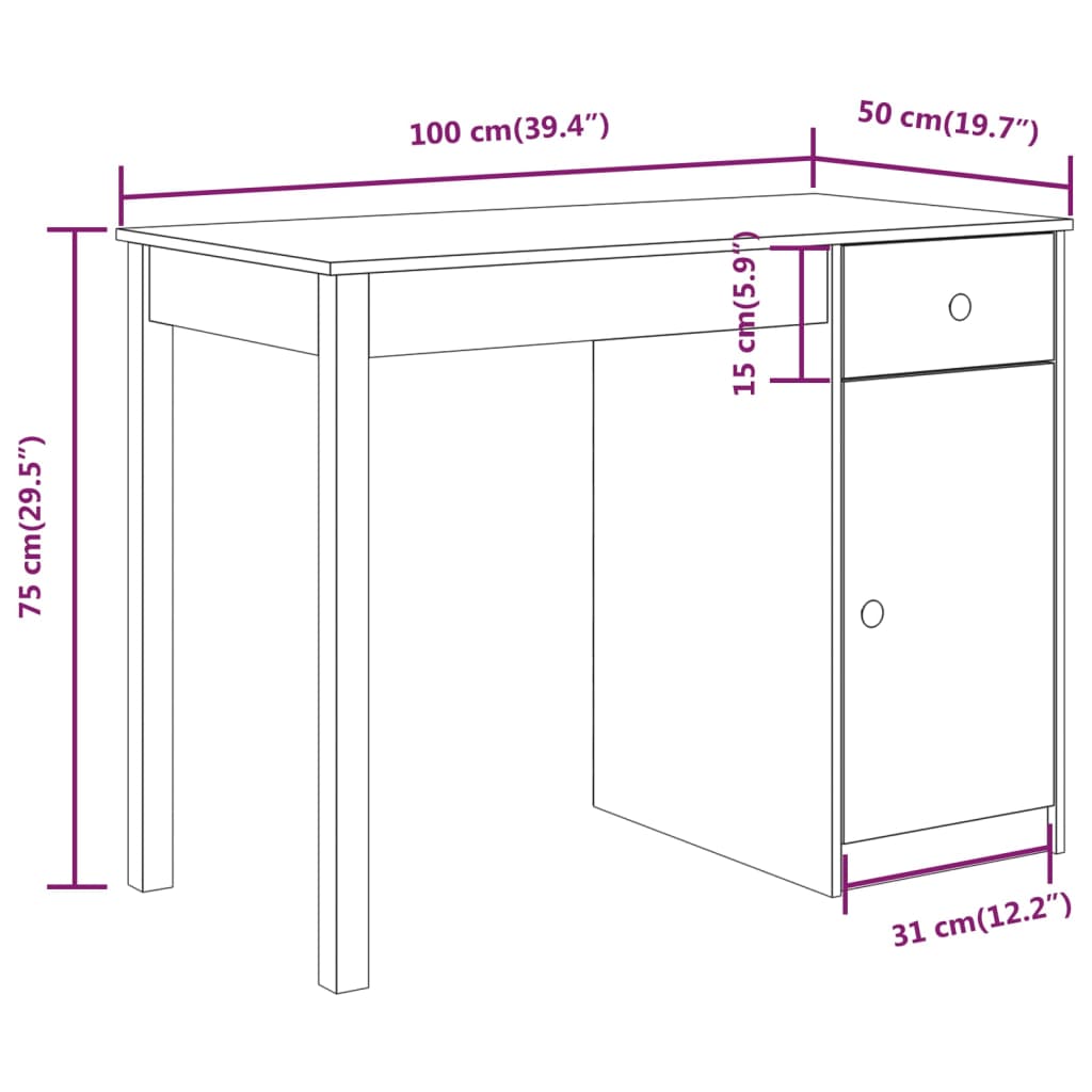 Psací Stůl 100 X 50 X 75 Cm Masivní Borové Dřevo