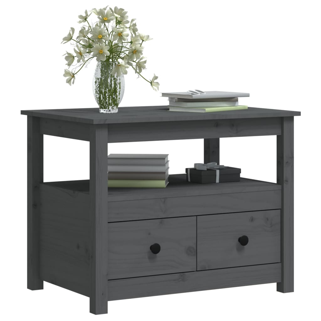 Konferenční Stolek Šedý 71 X 49 X 55 Cm Masivní Borové Dřevo