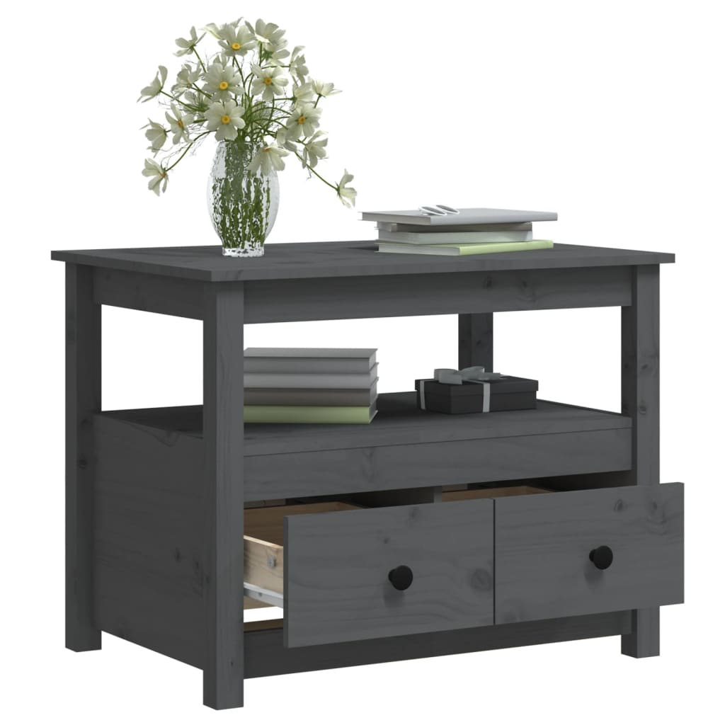 Konferenční Stolek Šedý 71 X 49 X 55 Cm Masivní Borové Dřevo