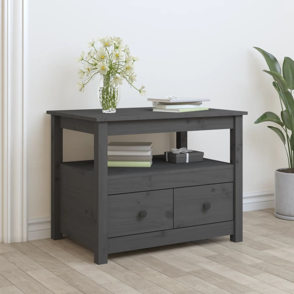 Konferenční Stolek Šedý 71 X 49 X 55 Cm Masivní Borové Dřevo