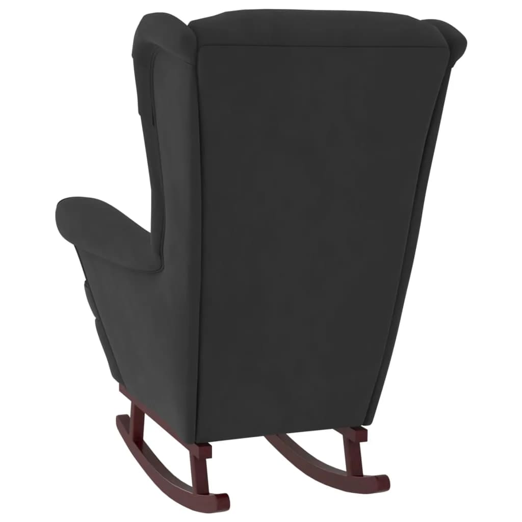 Houpací křeslo s dřevěnými nohami a stoličkou černé samet