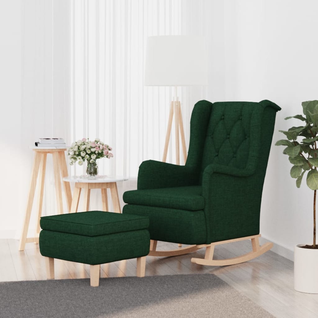 Houpací Křeslo Se Stoličkou Tmavě Zelené Textil