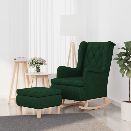 Houpací Křeslo Se Stoličkou Tmavě Zelené Textil